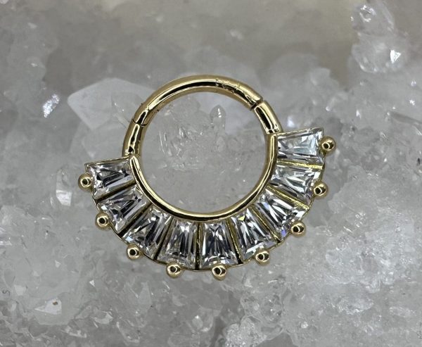 18K GOLD HINGED SEGMENT CLICKER SET W. TAPPERED PREMIUM ZIRCONIA