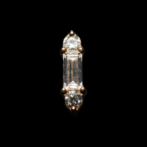 Tête de piercing pour stud (labret) baguette 2 diamants rond en or 18 carats sertie de diamants créés en laboratoire
